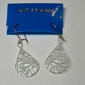 Vintage 14k GF White Enamel Teardrop Earrings - Lightweight, Pierced